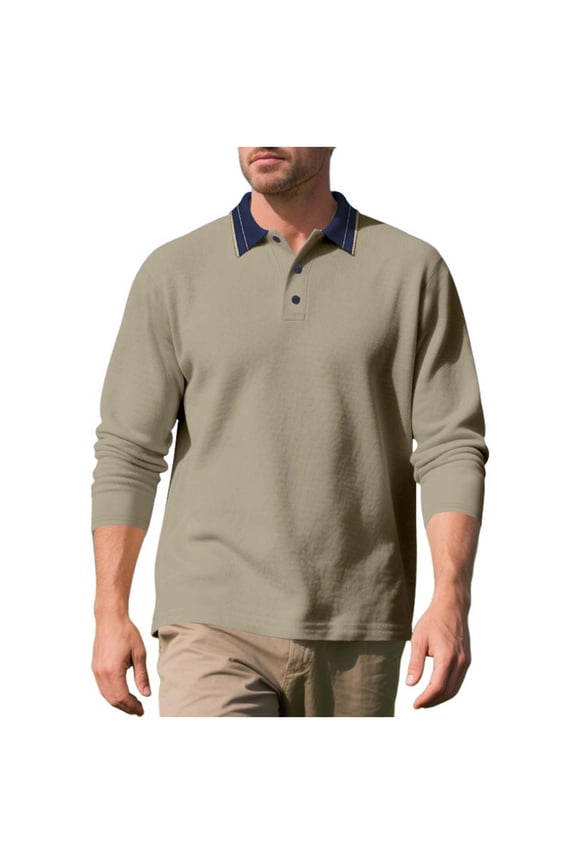 Mens Shirts Henley Long Sleeve Casual Crewneck Soft Cotton Tops,Size S-3XL