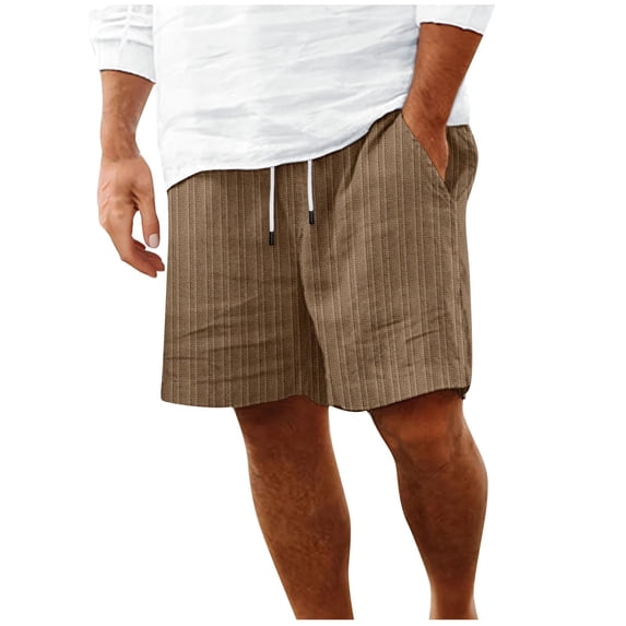 Lzobxe Mens Shorts Linen Casual Elastic Waist Drawstring Summer Beach Pockets Classic Fit,Size S-3XL