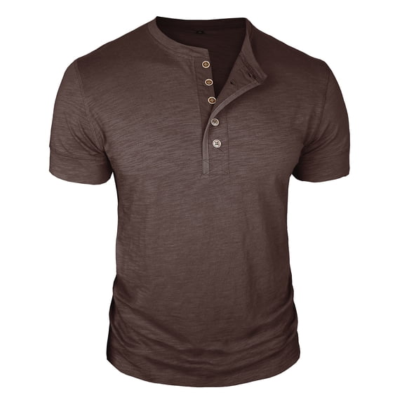 Lzobxe Mens T-Shirts Summer Solid Color Casual Short Sleeved Round Neck Button,Size S-4XL