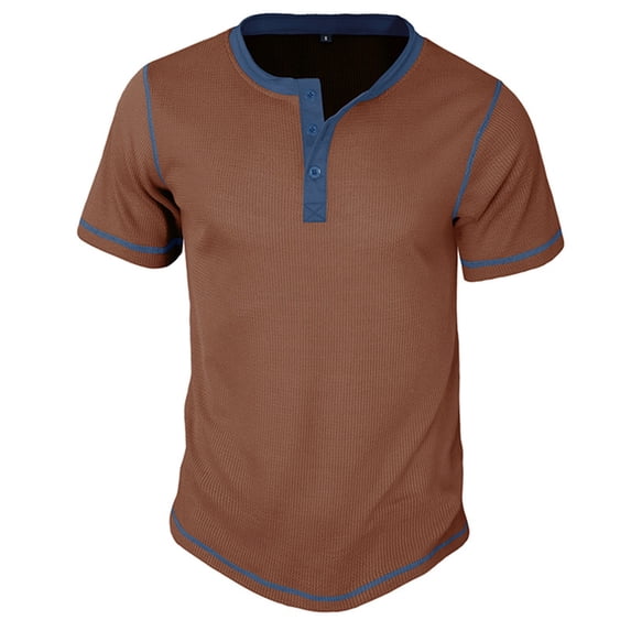 Lzobxe Mens T-Shirts Waffle Knit Contrast Color Henley Short Sleeve Casual Button Placket,Size S-3XL