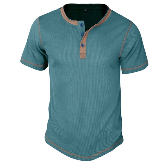 Lzobxe Mens T-Shirts Waffle Knit Contrast Color Henley Short Sleeve Casual Button Placket,Size S-3XL