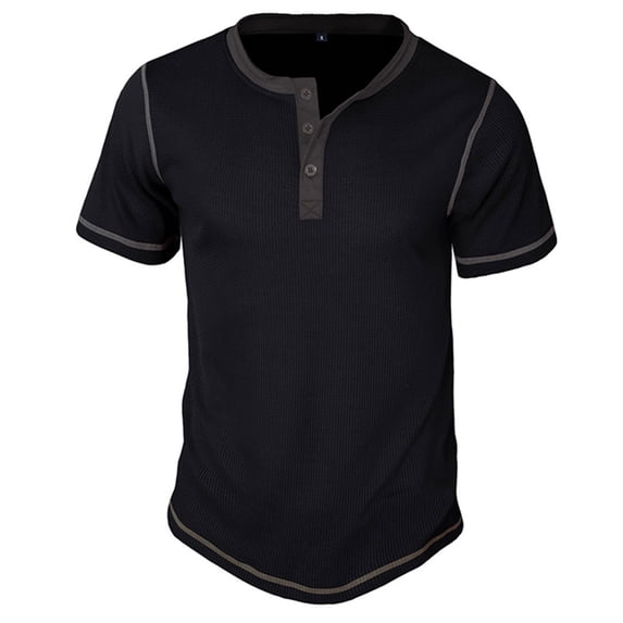 Lzobxe Mens T-Shirts Waffle Knit Contrast Color Henley Short Sleeve Casual Button Placket,Size S-3XL