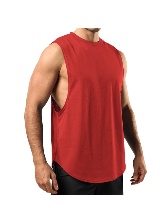 Mens Tank Top Muscle Sleeveless Quick-dryings Gym Workout Summer Casual Crew Neck Undershirt Solid Color,Sizes XS-XL