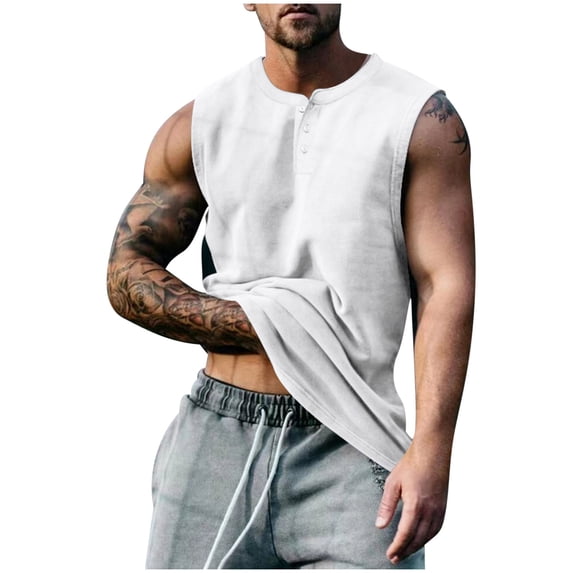 Lzobxe Mens Tank Top Vintage Button Down Distressed Washed Sleeveless Tees Sporty Clothing,Sizes M-3XL