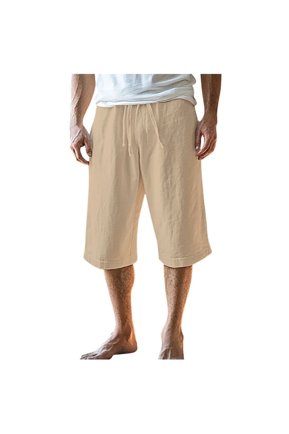 Pants for Men Cotton Linen Baggy Wide Leg Drawstring Tapered Casual Harem Cropped 3/4 Length Hip Hop,Size S-3XL