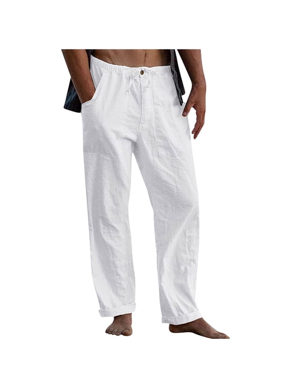 Pants for Men Linen Casual Lightweight Stretch Beach Summer Drawstring Elastic Waisted,Size S-5XL