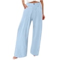 thumbnail image 1 of Lzobxe Pants for Women Wide Leg Linen Summer Casual Palazzo Flowy with Pocket Drawstring Loose Lightweight,Sizes S-4XL, 1 of 8