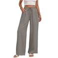 thumbnail image 1 of Lzobxe Pants for Women Wide Leg Linen Summer Casual Palazzo Flowy with Pocket Drawstring Loose Lightweight,Sizes S-4XL, 1 of 7