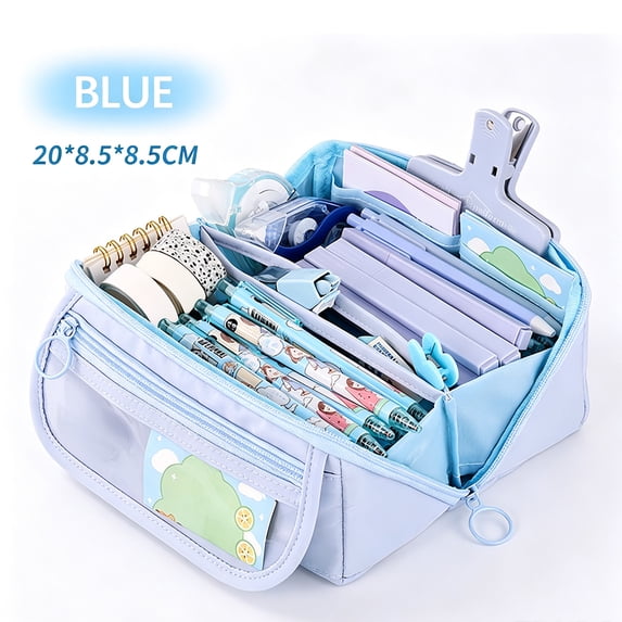 Lzobxe Pencil Case Big Capacity Storage Wide Opening Pencil Pouch with Zipper, Multiple Compartment and Pockets Oxford Cloth Pencil Bag for Office