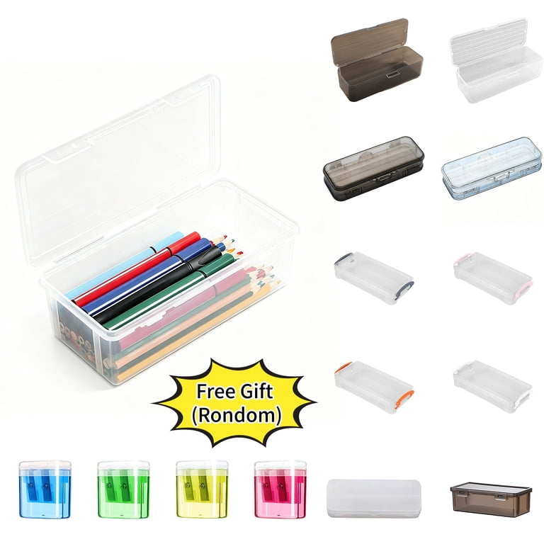 ZKCCNUK Plastic Pencil Box, Extra Large Capacity, Clear, Stackable
