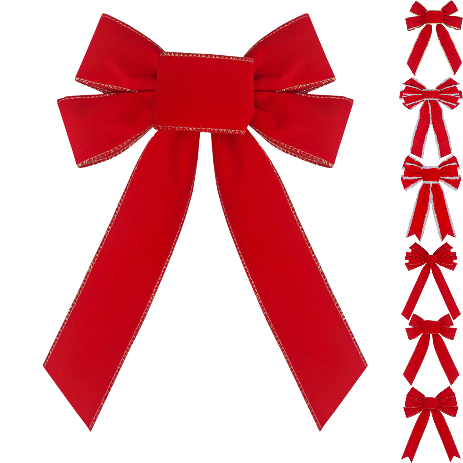 Lzobxe Red Bows Christmas Tree Decorations Velvet Ribbon Red ...