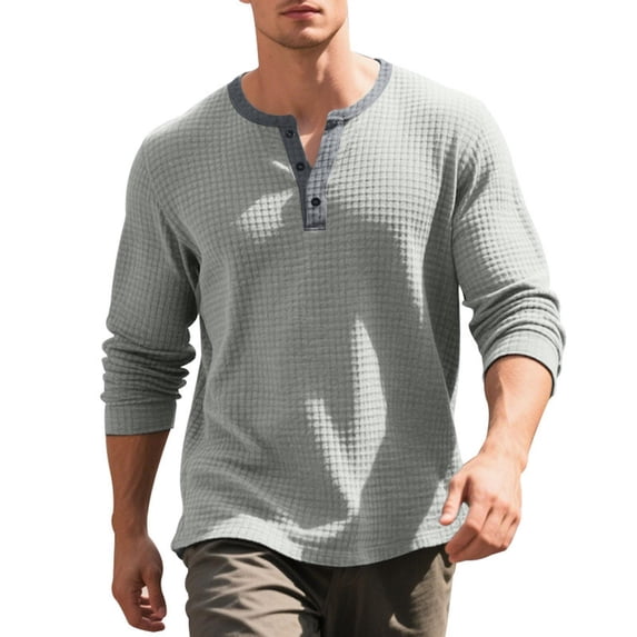 Lzobxe Shirts for Men Long Sleeve Waffle Henley Casual Henley,Size S-3XL