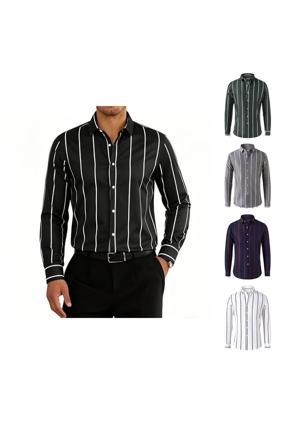 Shirts for Men Striped Cotton Linen Button down Long Sleeve Regular Fit Spring Summer Beach,Size M-5XL