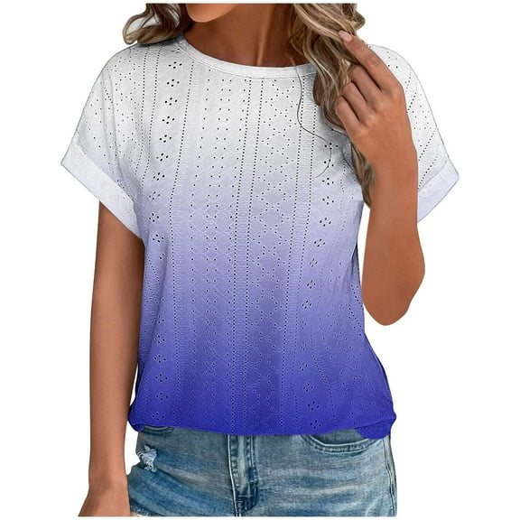 Lzobxe Shirts for Women Casual Solid Turndown Neck Short Sleeve Button T-shirt,Sizes S-2XL