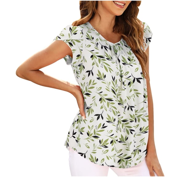 Lzobxe Shirts for Women Solid Color Large Solid Lattice Fall Turndown Neck Loose Button Short Sleeve Top,Sizes S-2XL