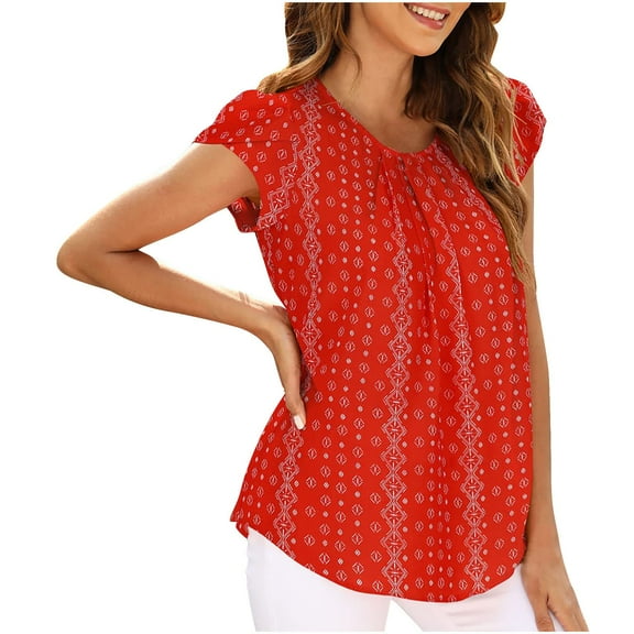 Lzobxe Shirts for Women Solid Color Large Solid Lattice Fall Turndown Neck Loose Button Short Sleeve Top,Sizes S-2XL