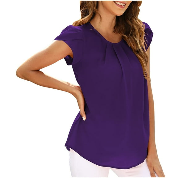 Lzobxe Shirts for Women Solid Color Large Solid Lattice Fall Turndown Neck Loose Button Short Sleeve Top,Sizes S-2XL
