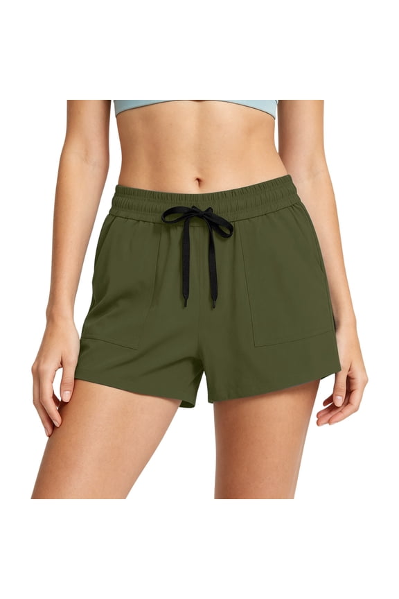 Shorts for Women High Rise Pull on Bermuda Flat Front Solid,Size S-2XL
