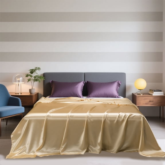 Lzobxe Silk Satin Bed Sheets Skin-Friendly Extra Soft Bedding Sheets Glossy Lightweight Breathable Fitted Bedspread for Adult Women and Men