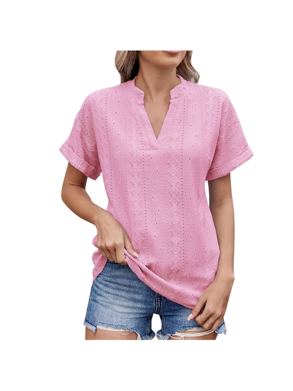 Summer Tops for Women Dressy Casual Flutter Sleeve Trendy Ruffle Loose V-Neck,Size S-2XL