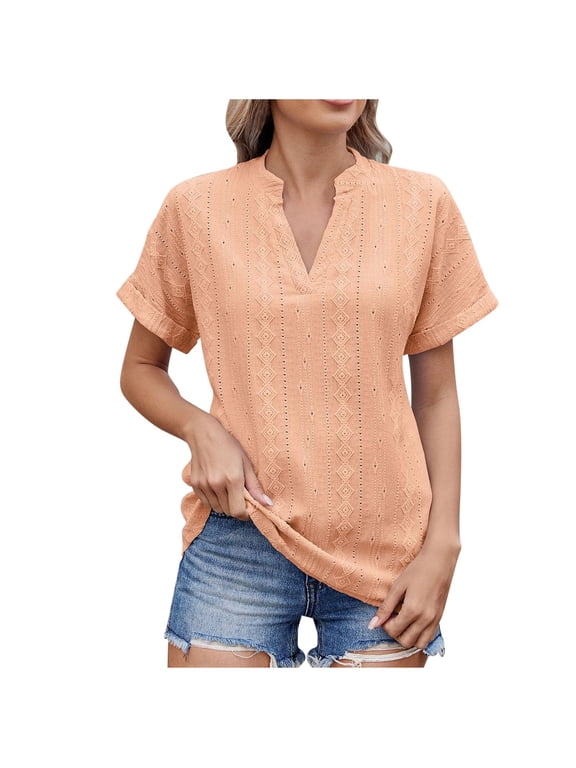 Summer Tops for Women Dressy Casual Flutter Sleeve Trendy Ruffle Loose V-Neck,Size S-2XL