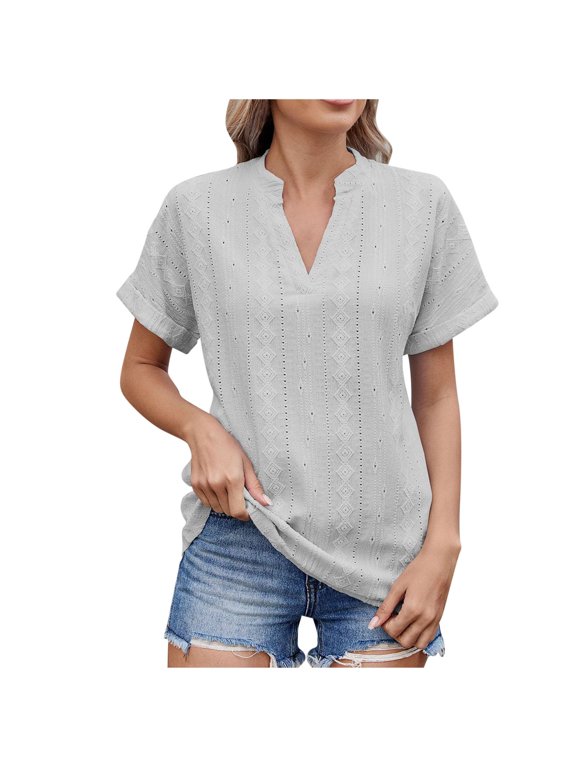 Summer Tops for Women Dressy Casual Flutter Sleeve Trendy Ruffle Loose V-Neck,Size S-2XL