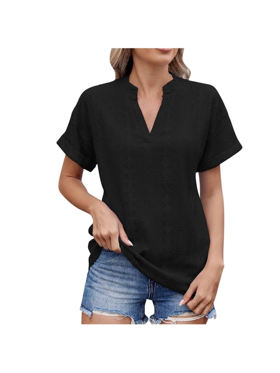 Summer Tops for Women Dressy Casual Flutter Sleeve Trendy Ruffle Loose V-Neck,Size S-2XL