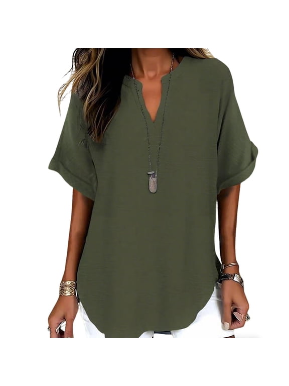 Summer Tops for Women V-Neck Flutter Sleeve Pleated front Casual Loose Fit,Size S-2XL