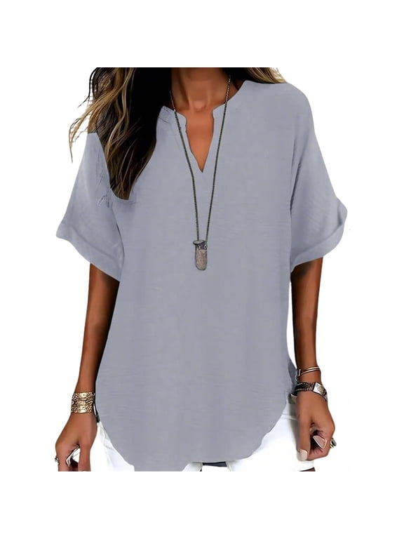 Summer Tops for Women V-Neck Flutter Sleeve Pleated front Casual Loose Fit,Size S-2XL