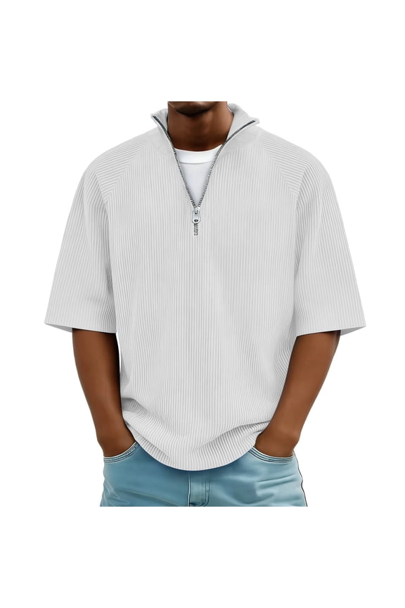 T Shirts for Man Collared Zipper Short Sleeve Basic,Size S-3XL
