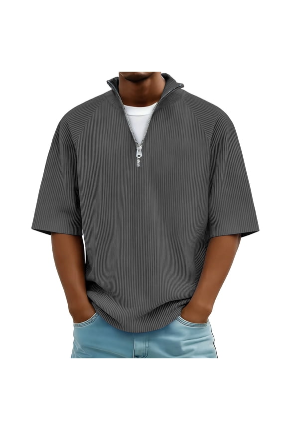 T Shirts for Man Collared Zipper Short Sleeve Basic,Size S-3XL