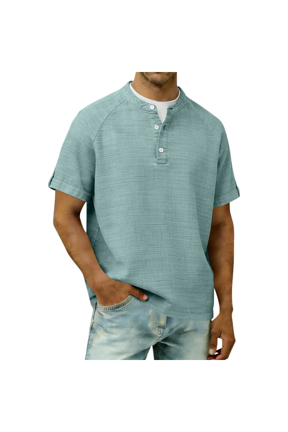 T Shirts for Man Contrast Color Henley Short Sleeve Casual Placket,Size S-4XL