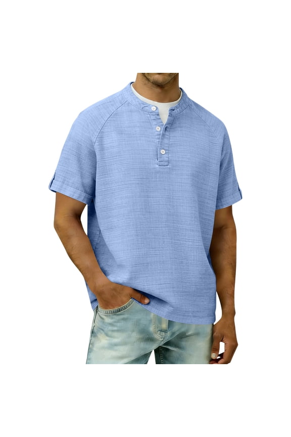 T Shirts for Man Contrast Color Henley Short Sleeve Casual Placket,Size S-4XL