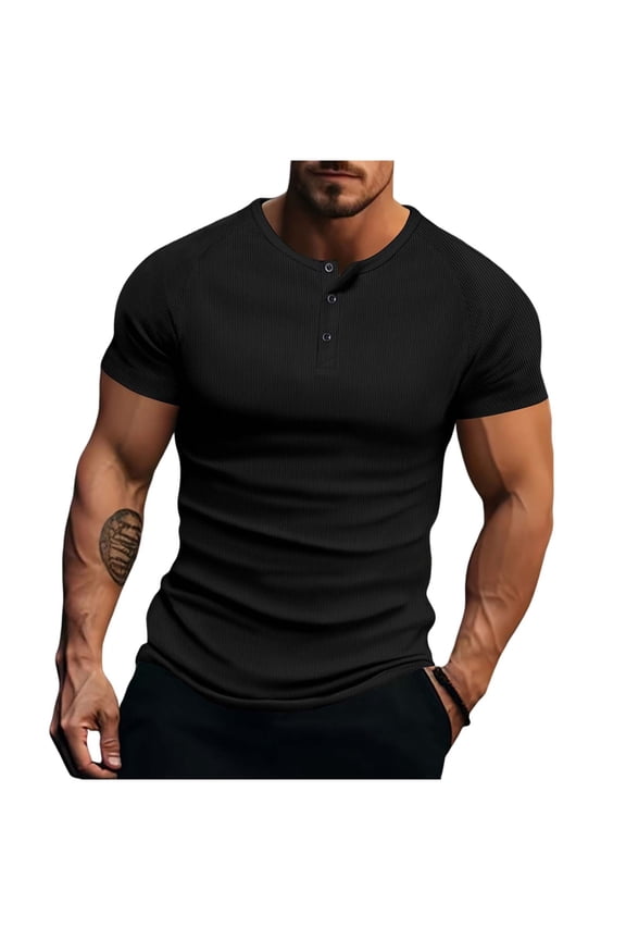 T Shirts for Man Henley Shirts Short Sleeve Casual Classic Cotton,Size S-3XL