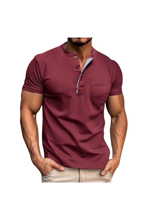 T Shirts for Man Linen Short Sleeve Hawaiian Button down Shirt,Size S-3XL