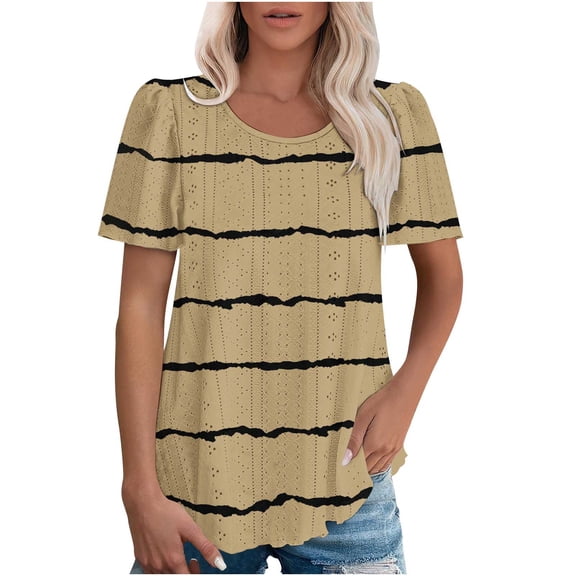 Lzobxe T Shirts for Women Spring/Summer Striped Round Neck Short Sleeve T-shirt,Sizes S-3XL
