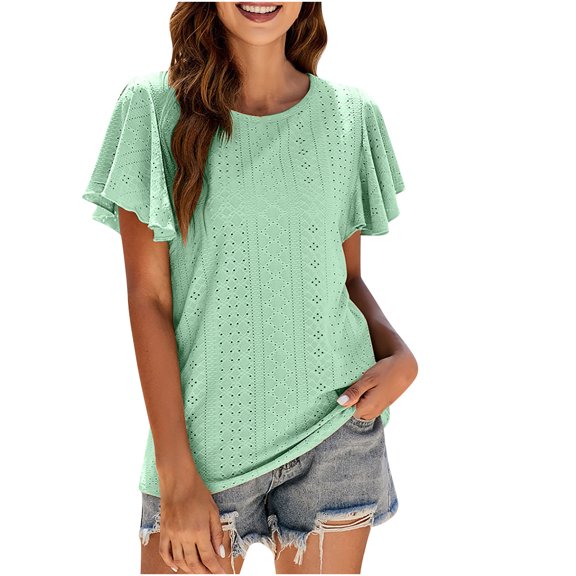 Lzobxe T Shirts for Women Summer Casual Color Round Neck Short Sleeve Pullover Tops,Sizes S-2XL