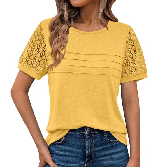 Lzobxe T Shirts for Women Summer Casual Solid Short Sleeve Blouse,Sizes S-2XL