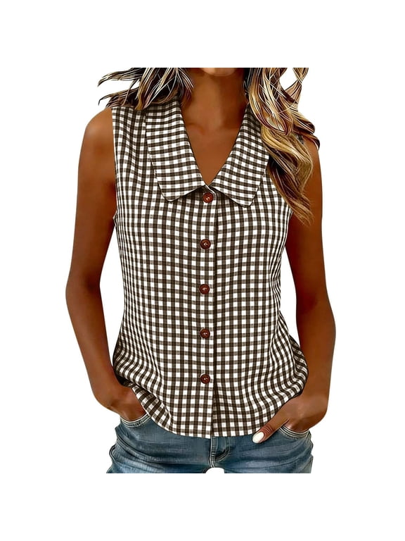 Tank Top for Women Loose Fit High Neck Sleeveless Button down Tops Casual Summer Flowy Cami Shirts Blouse ,Sizes S-3XL