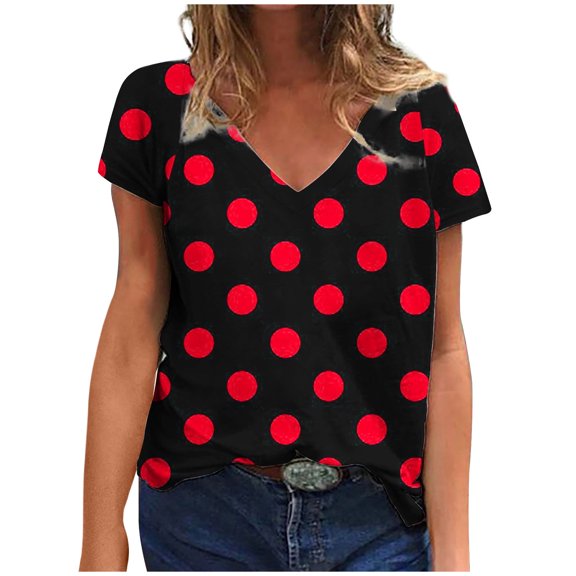Lzobxe Tops for Women Trendy Casual Loose V Neck T-Shirt Blouse Print,Sizes S-2XL