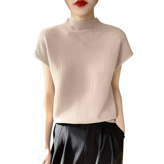 Lzobxe Tops for Women Trendy Casual Solid Color Short Sleeved Round Neck Knitted,Sizes S-2XL
