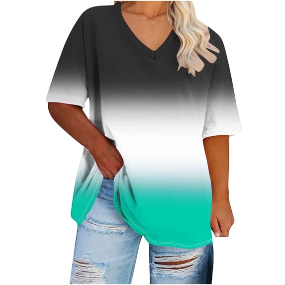 Lzobxe Tops for Women Trendy Oversized V-Neck Short Sleeved Solid Summer Base Shirt Sports T-shirt,Sizes XL-5XL