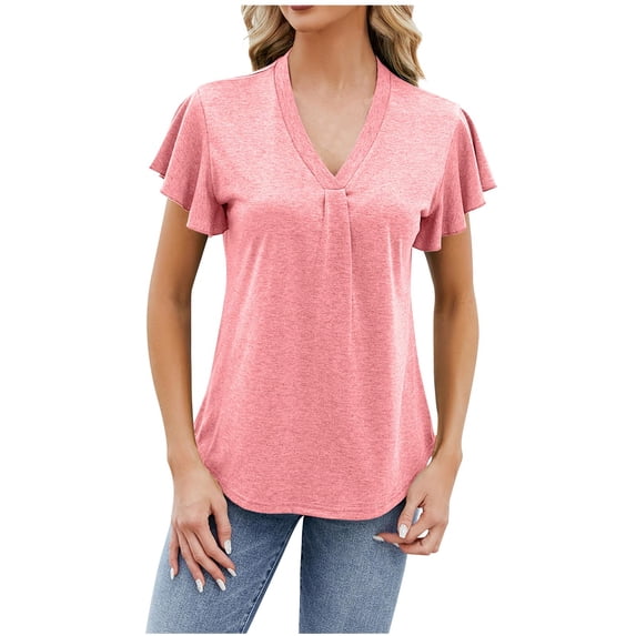Lzobxe Tops for Women Trendy Short Sleeve V Neck T-Shirt,Sizes S-2XL