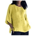 thumbnail image 1 of Lzobxe Tops for Women Trendy Summer Solid Color Cotton Linen Short-Sleeved Round Neck Loose Casual Tops,Sizes S-5XL, 1 of 6