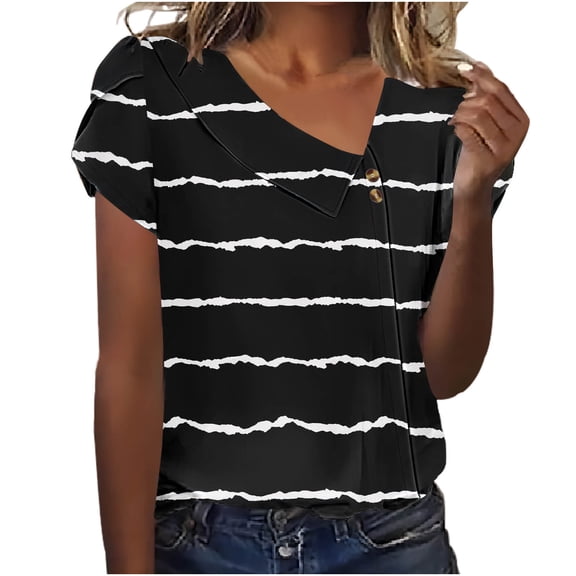 Lzobxe Tops for Women Trendy V-Neck Casual Printed Button-up Blouse T-shirt,Sizes S-3XL