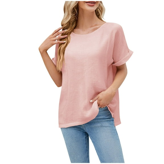 Lzobxe Tops for Women Trendy V Neck Casual Short Sleeve Loose Solid Color Breathable,Sizes S-2XL