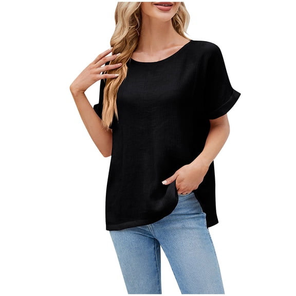 Lzobxe Tops for Women Trendy V Neck Casual Short Sleeve Loose Solid Color Breathable,Sizes S-2XL