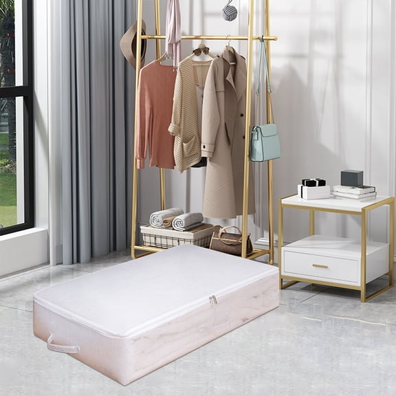 Lzobxe Under Bed Storage Containers, Transparent Foldable Storage Boxes, Underbed Organizers with Zipped Cover and Handle for Blanket Bed Sheets