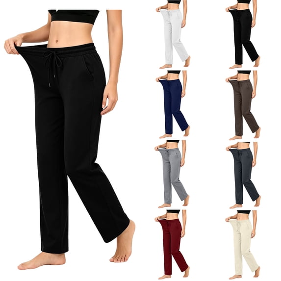 Lzobxe Wide Leg Pants Woman Stretch Knit Casual Lounge Pants Drawstring Athletic Work Pants with Pockets,Sizes S-3XL