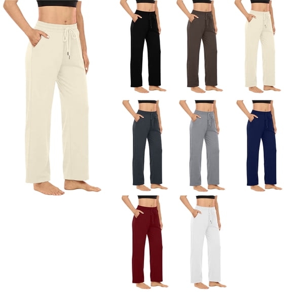 Lzobxe Wide Le Pants Woman Stretch Knit Casual Lounge Pants Drawstring Athletic Work Pants with Pockets,Sizes S-3XL
